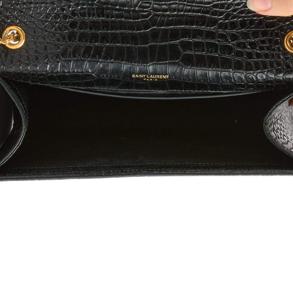 SAINT LAURENT - Black crocodile-embossed Kate tassel bag