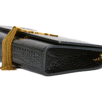 SAINT LAURENT - Black crocodile-embossed Kate tassel bag