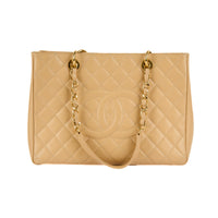 CHANEL - Sac à main Cabas Shopping Logo cc GST cuir caviar beige - Handbag