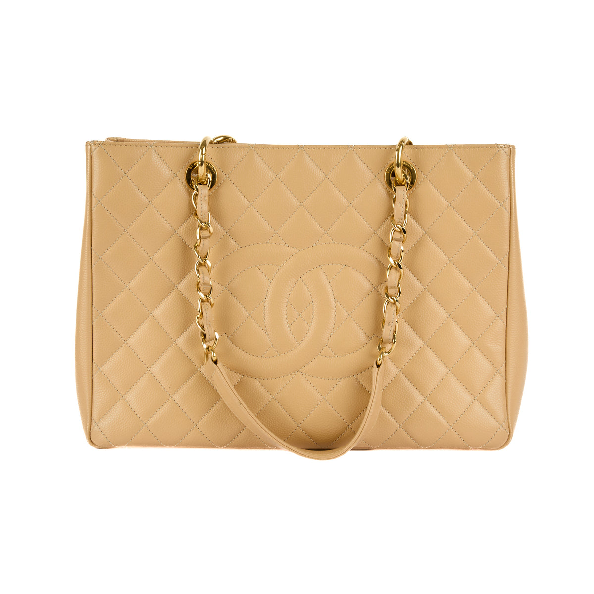 CHANEL - Sac à main Cabas Shopping Logo cc GST cuir caviar beige - Handbag