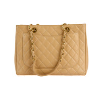 CHANEL - Sac à main Cabas Shopping Logo cc GST cuir caviar beige - Handbag