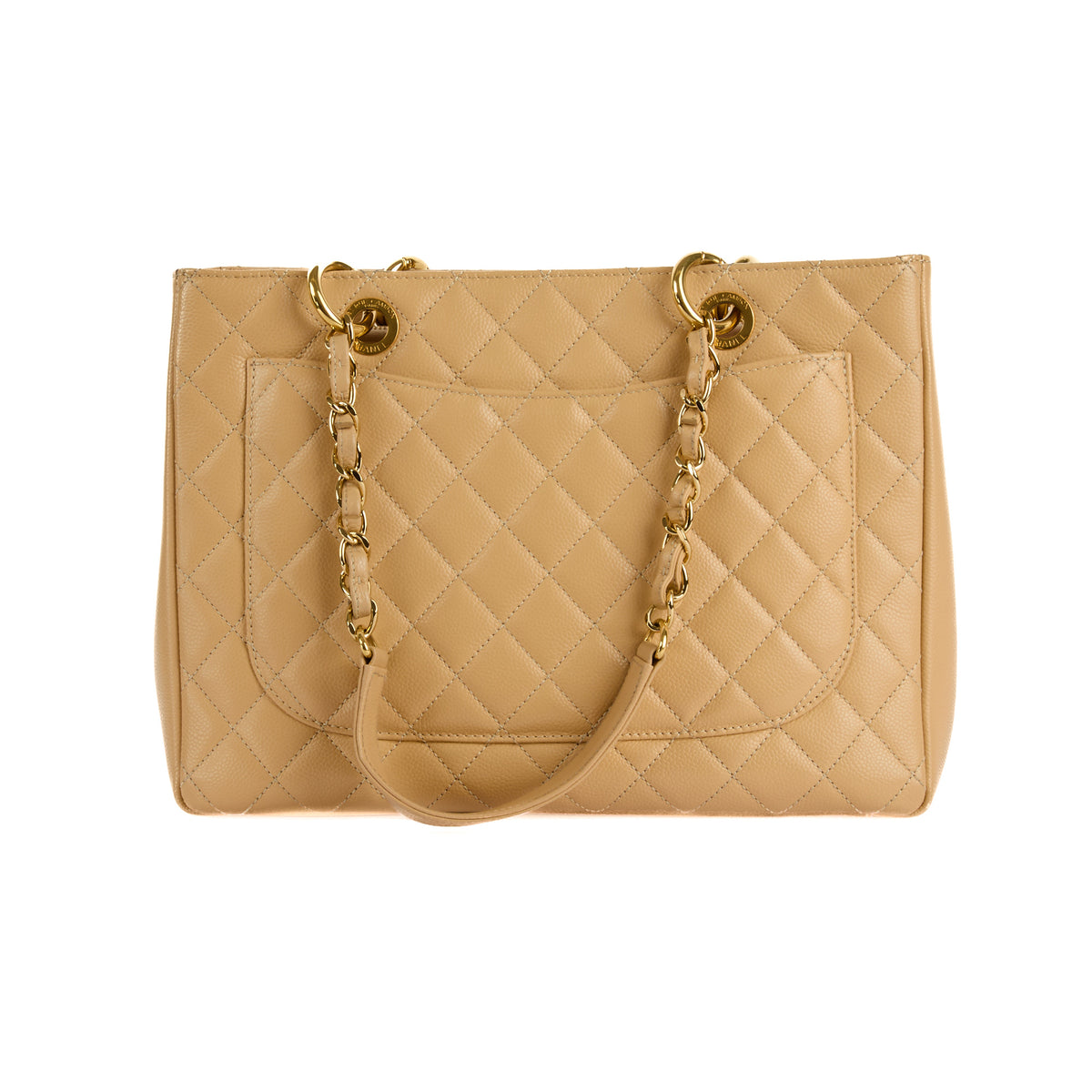 CHANEL - Sac à main Cabas Shopping Logo cc GST cuir caviar beige - Handbag