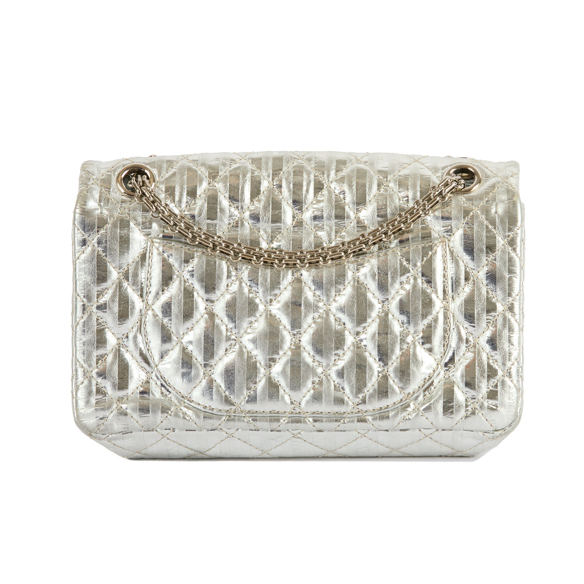 CHANEL - Sac bandoulière Striped 2.55 Small Reissue cuir argenté - Handbag