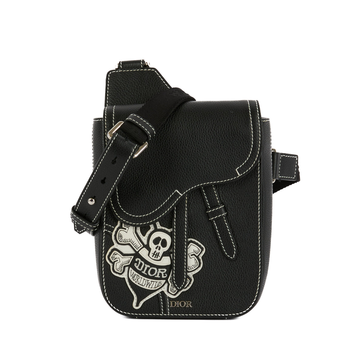DIOR - Sac bandoulière Messenger Saddle Bee cuir noir - Handbag