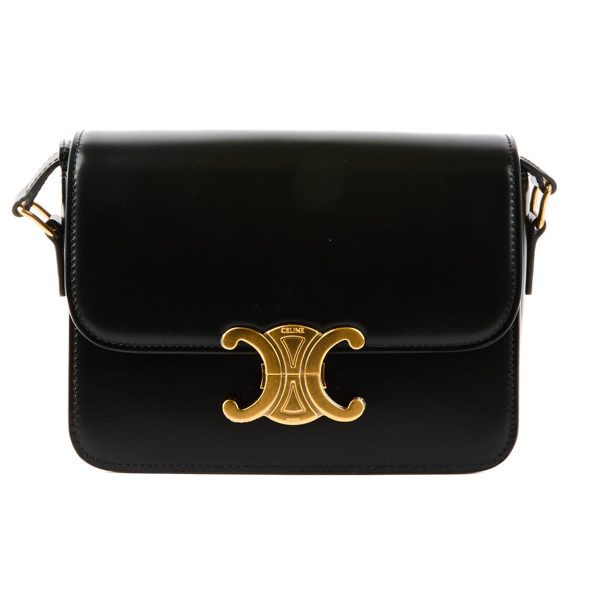 CELINE - Sac bandoulière Teen Triomphe cuir noir - Handbag