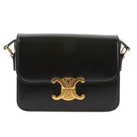 CELINE - Black leather shoulder bag with gold-tone finish