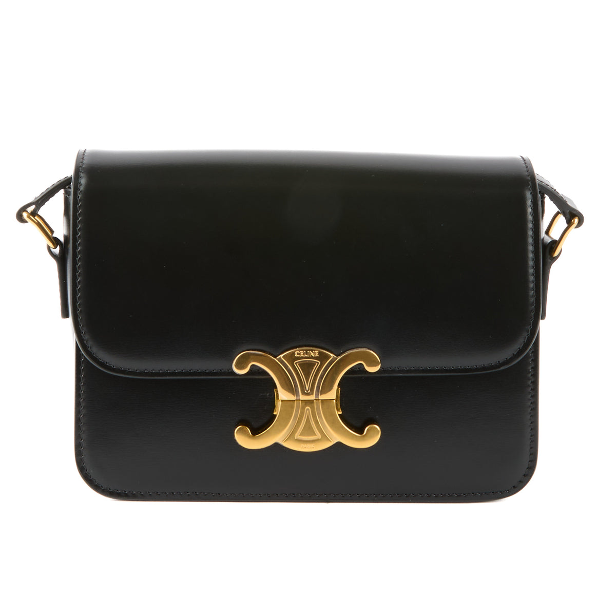 CELINE - Black leather shoulder bag with gold-tone finish