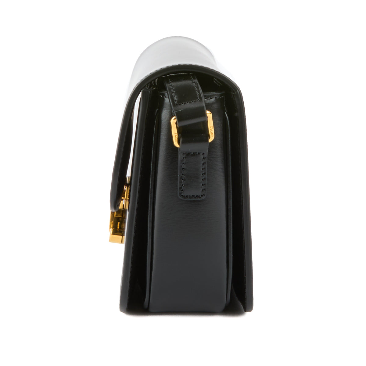 CELINE - Black leather shoulder bag with gold-tone finish