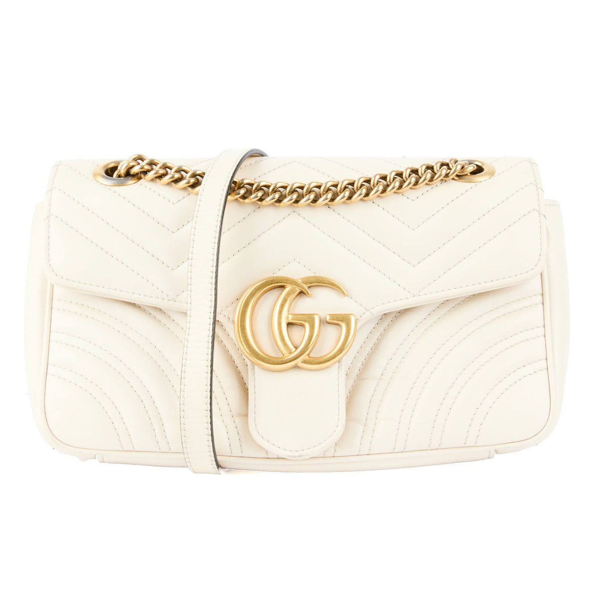GUCCI - Sac bandoulière GG Marmont cuir blanc - Handbag