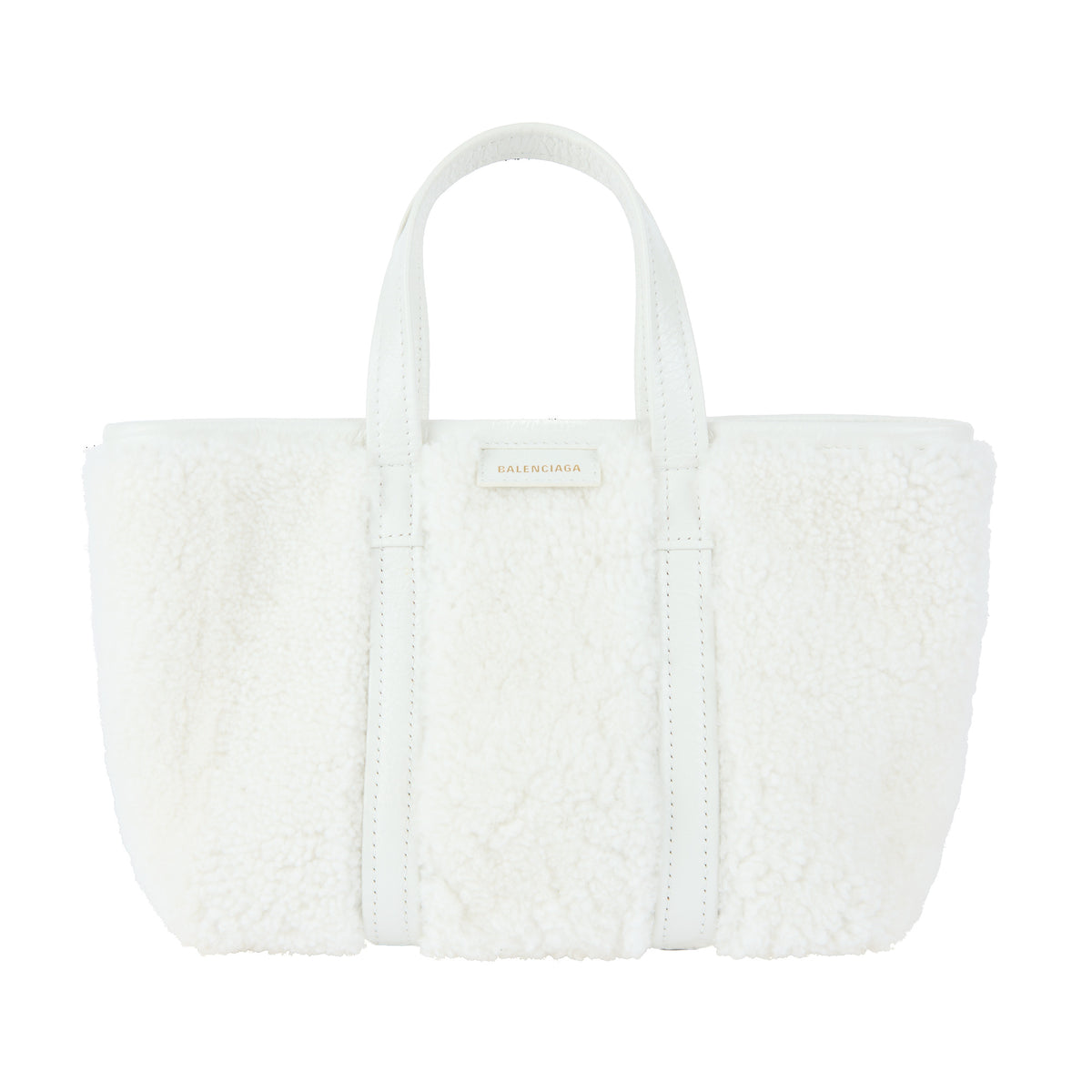 BALENCIAGA - Barbes East West Shopper handbag in white shearling
