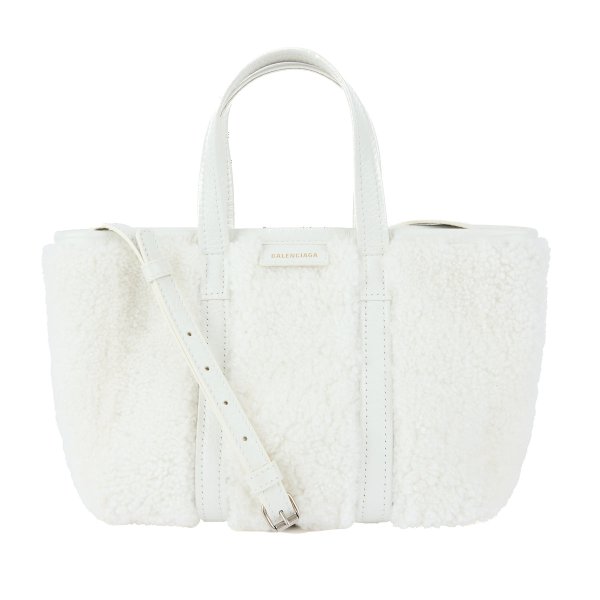 BALENCIAGA - Barbes East West Shopper handbag in white shearling