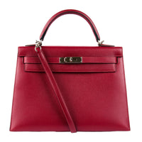 HERMES - Sac à main Kelly 32 cuir Epsom Rouge Grenat - Handbag