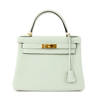 HERMÈS - Kelly 28 Togo snow grey gold finish