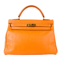 HERMES - Kelly 32 bag in Orange Feu Evercolor leather