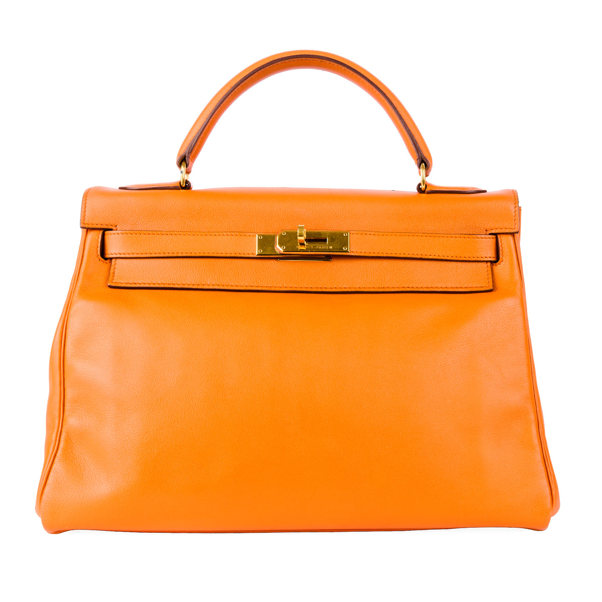 HERMES - Kelly 32 bag in Orange Feu Evercolor leather