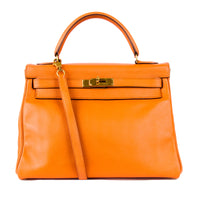 HERMES - Kelly 32 bag in Orange Feu Evercolor leather