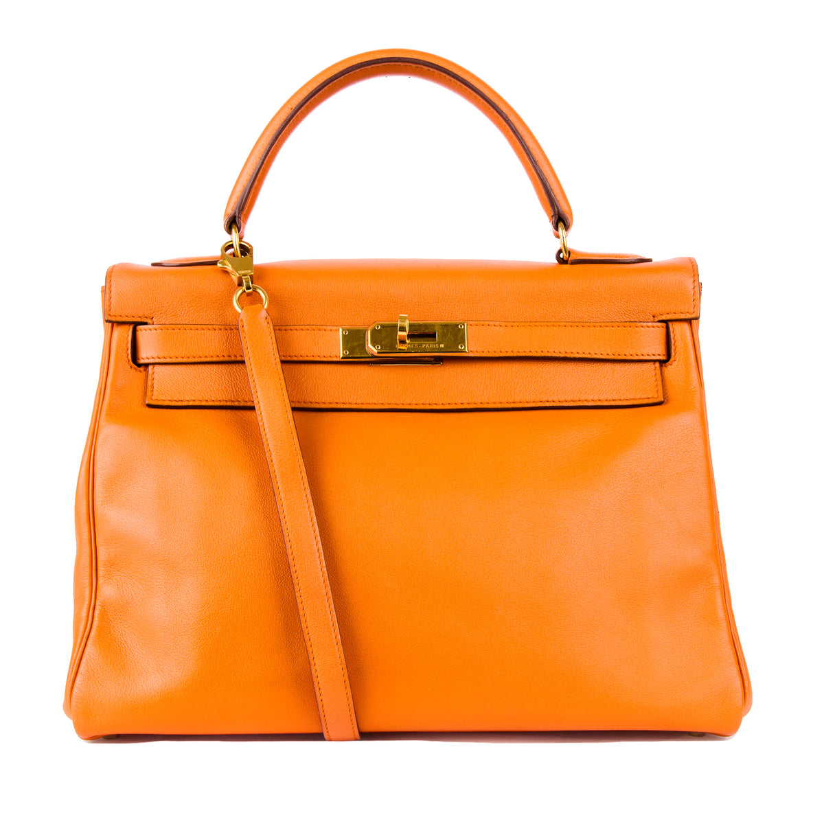HERMES - Kelly 32 bag in Orange Feu Evercolor leather