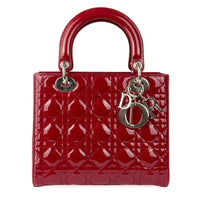 DIOR - Sac bandoulière Lady Dior Medium cuir vernis rouge - HandBag