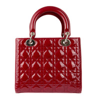 DIOR - Sac bandoulière Lady Dior Medium cuir vernis rouge - HandBag