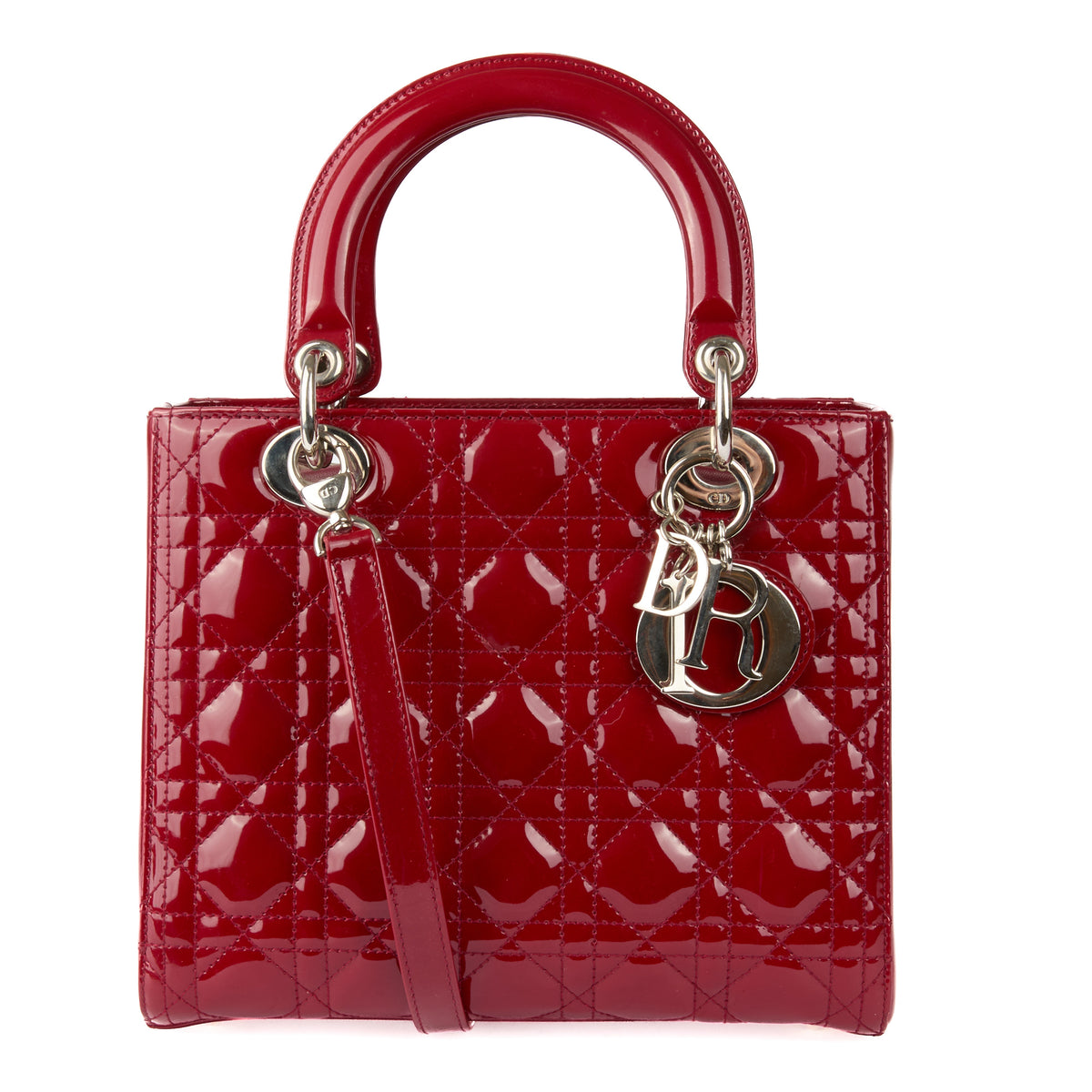 DIOR - Sac bandoulière Lady Dior Medium cuir vernis rouge - HandBag