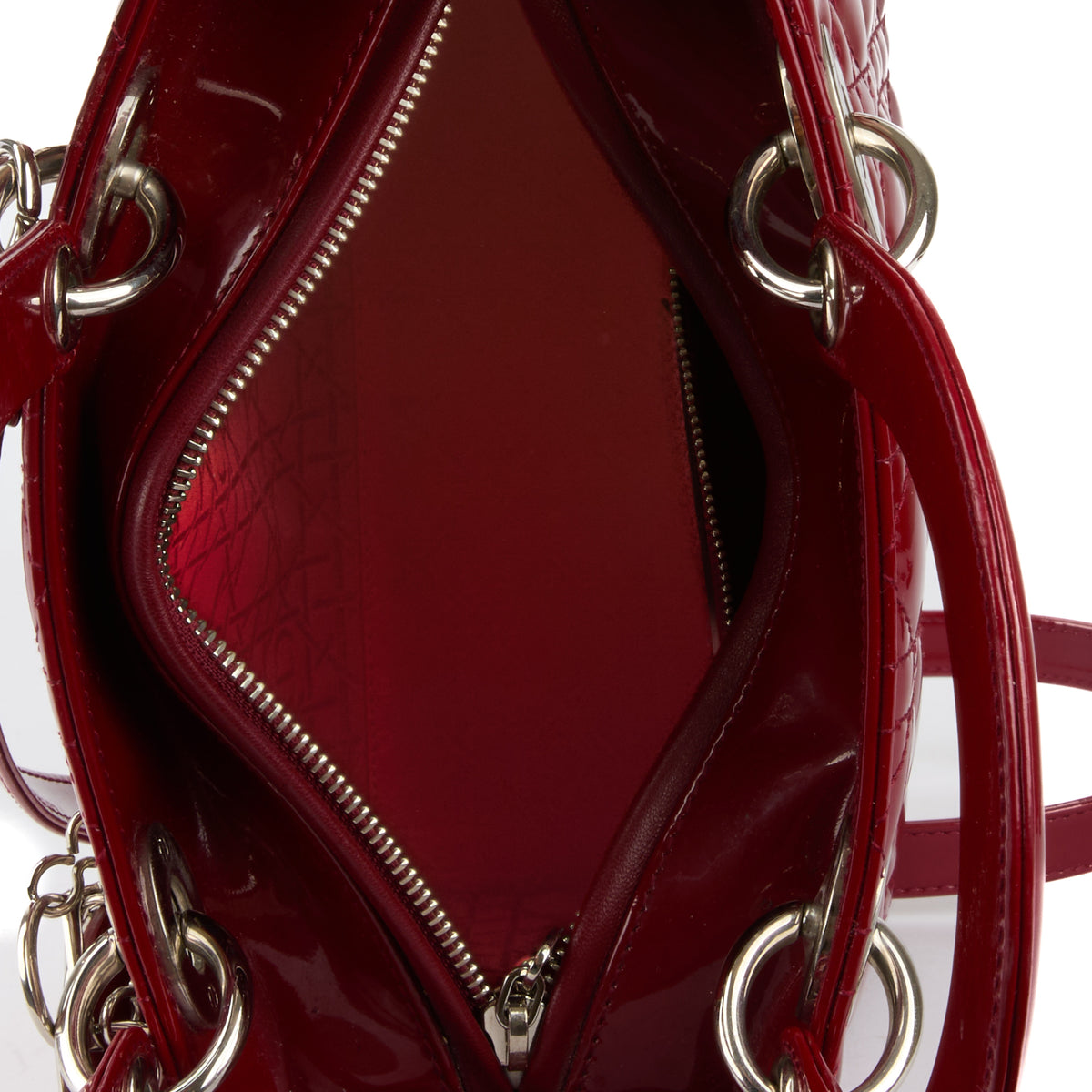 DIOR - Sac bandoulière Lady Dior Medium cuir vernis rouge - HandBag