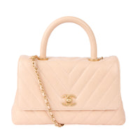 CHANEL - Sac bandoulière Coco handle cuir chevron beige - Handbag