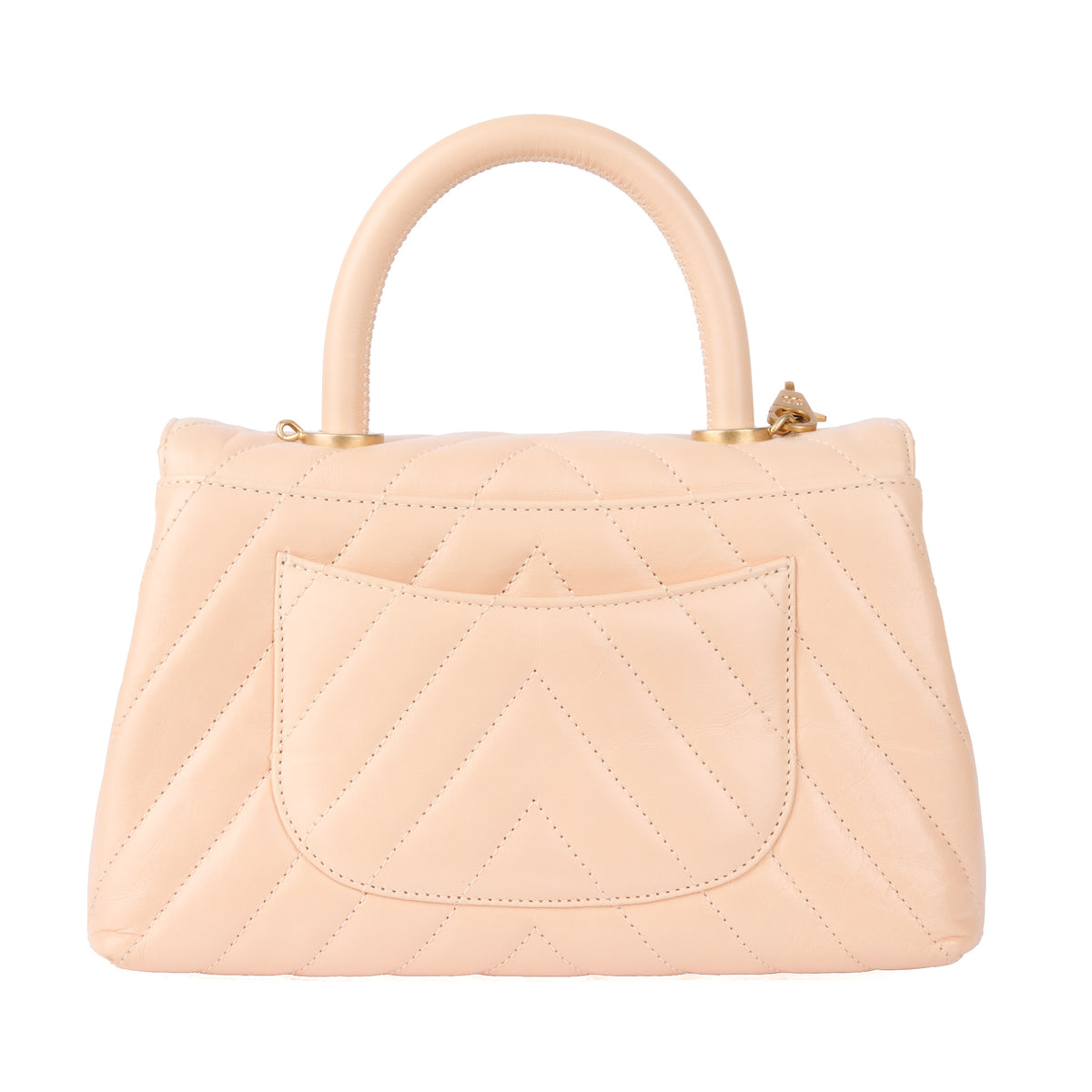 CHANEL - Sac bandoulière Coco handle cuir chevron beige - Handbag