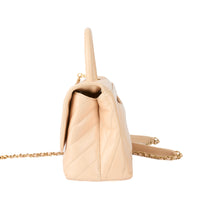 CHANEL - Sac bandoulière Coco handle cuir chevron beige - Handbag