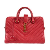 SAINT LAURENT - Red chevron leather tote bag - Handbag