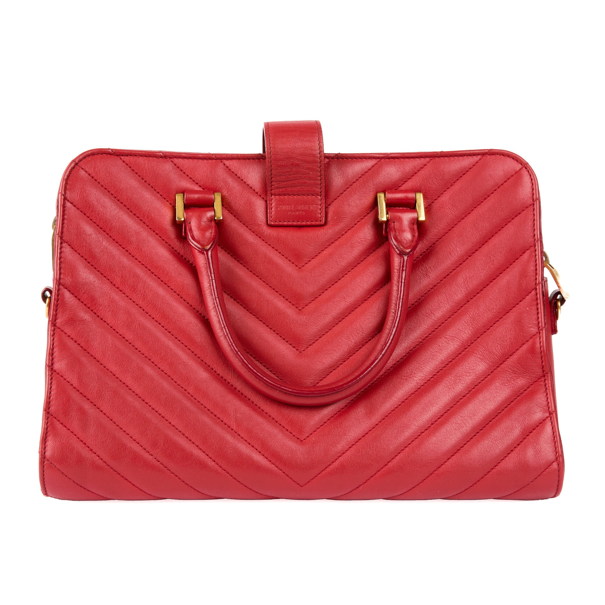 SAINT LAURENT - Red chevron leather tote bag - Handbag