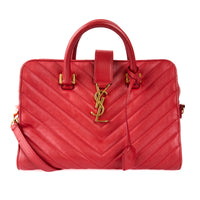 SAINT LAURENT - Red chevron leather tote bag - Handbag