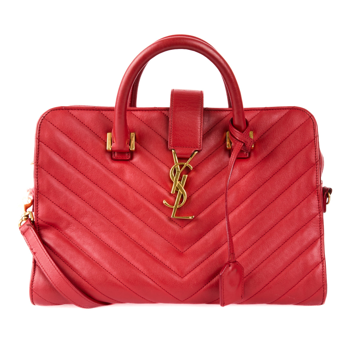 SAINT LAURENT - Red chevron leather tote bag - Handbag