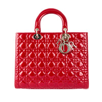 DIOR - Lady Dior Large Red Patent Leather Shoulder Bag - Handbag