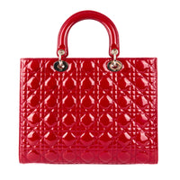 DIOR - Lady Dior Large Red Patent Leather Shoulder Bag - Handbag