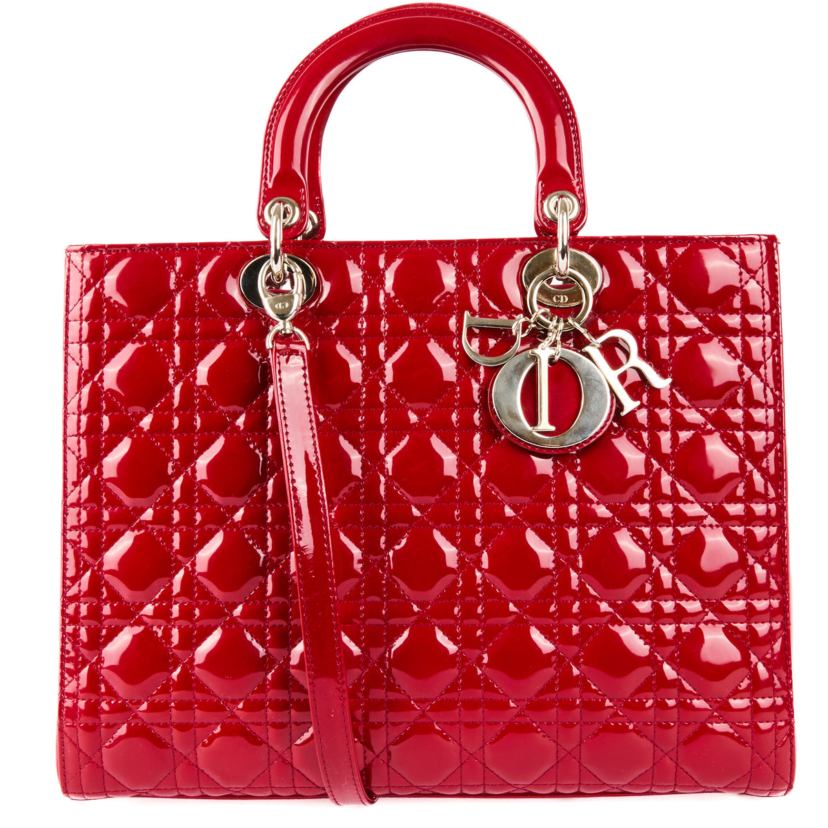DIOR - Lady Dior Large Red Patent Leather Shoulder Bag - Handbag