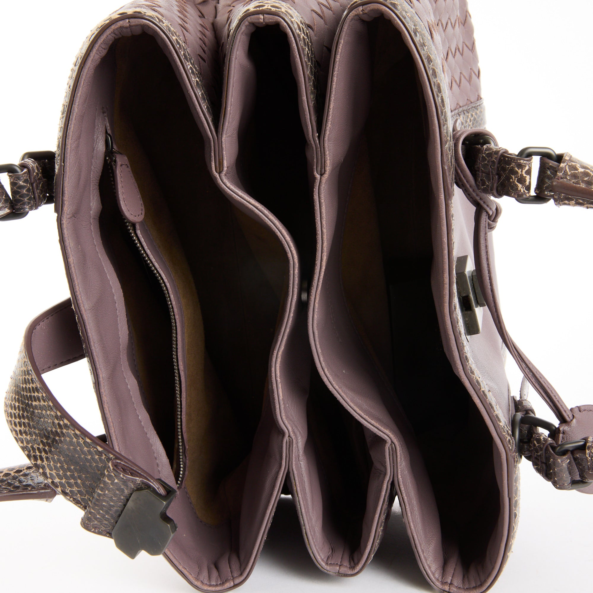 BOTTEGA VENETA - Sac à main Roma cuir Intrecciato python violet - Handbag