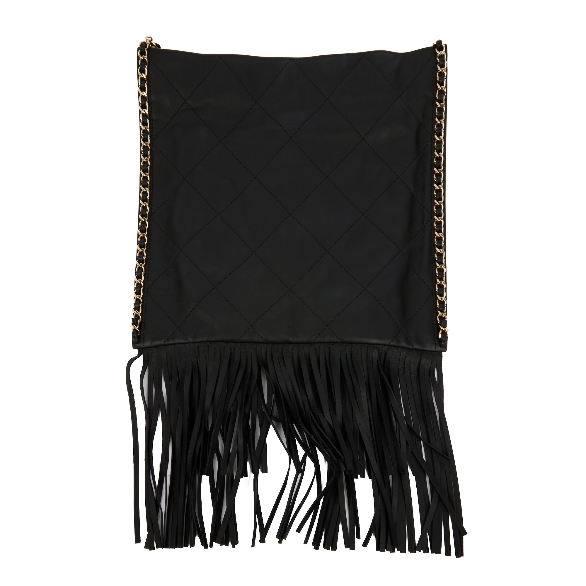 CHANEL - Sac bandoulière shopping frange matelassé cuir noir - Handbag