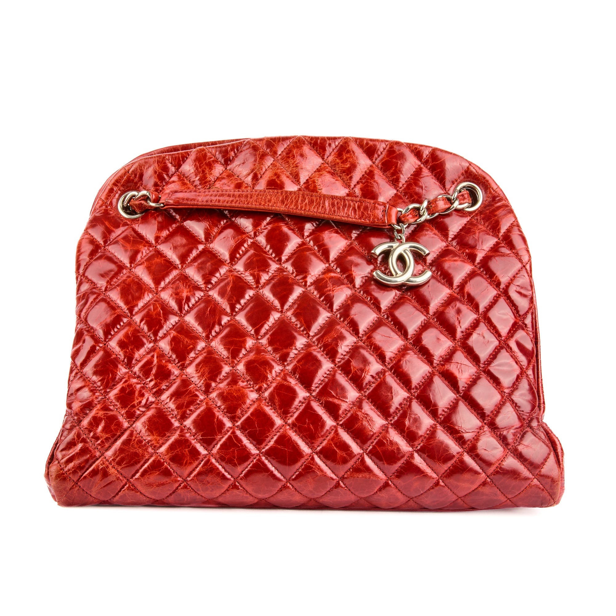 CHANEL - Sac à main Just Mademoiselle Logo CC cuir vernis rouge - Handbag
