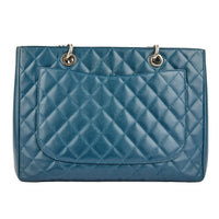 CHANEL - Sac à main Cabas Shopping Logo CC cuir Caviar bleu marine - Handbag