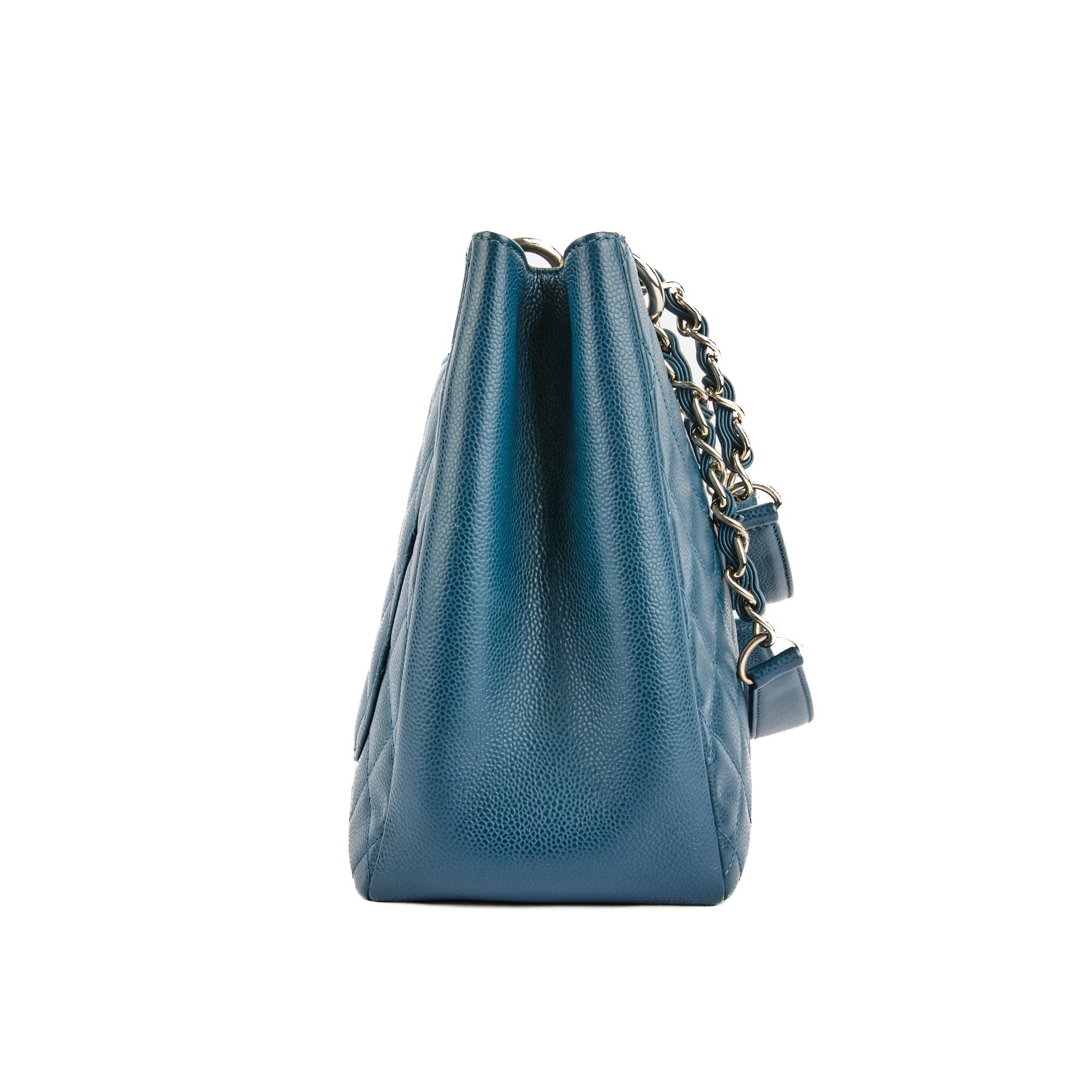CHANEL - Sac à main Cabas Shopping Logo CC cuir Caviar bleu marine - Handbag