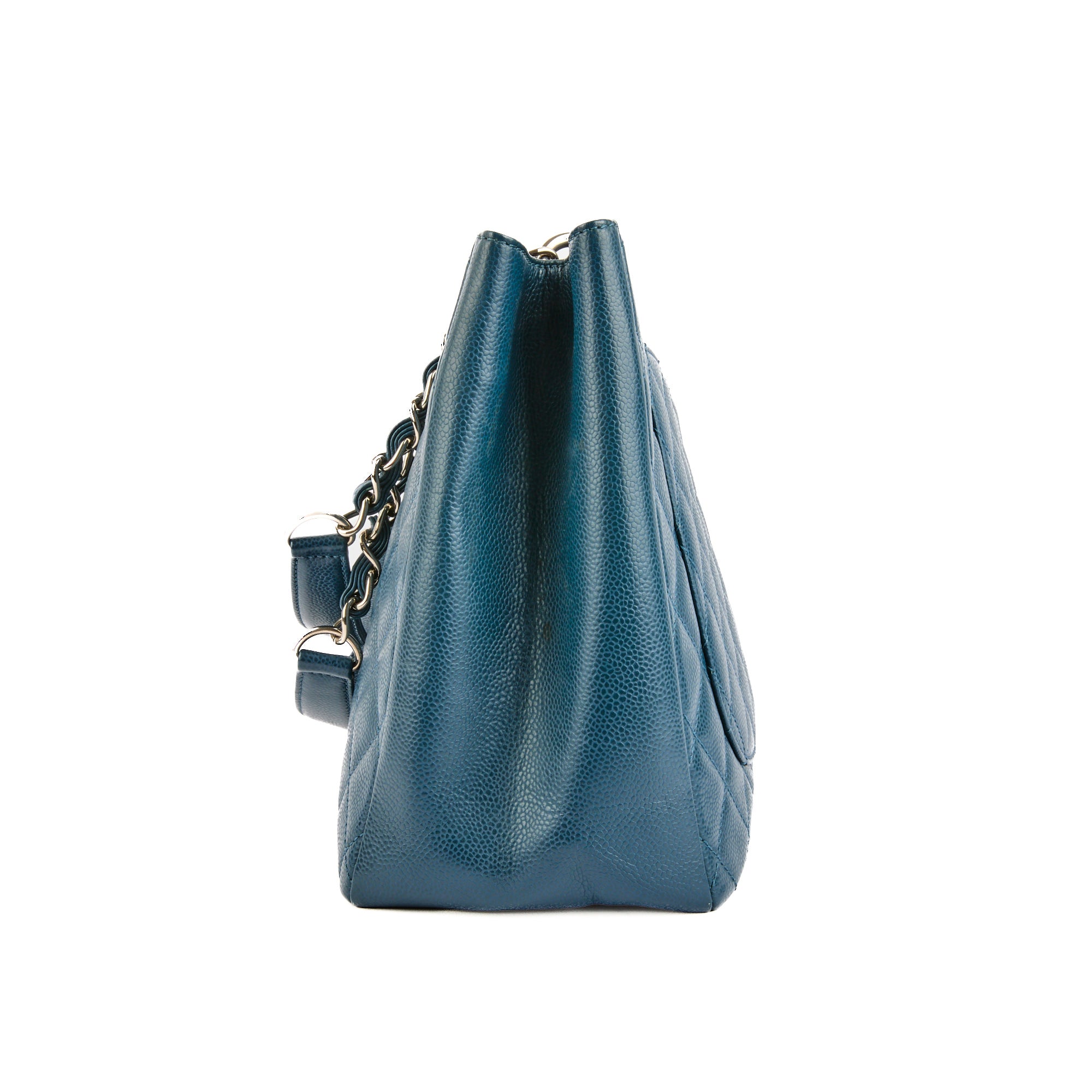 CHANEL - Sac à main Cabas Shopping Logo CC cuir Caviar bleu marine - Handbag