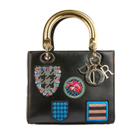 DIOR - Sac à main Lady Medium Dior Patch cuir noir - Hand Bag