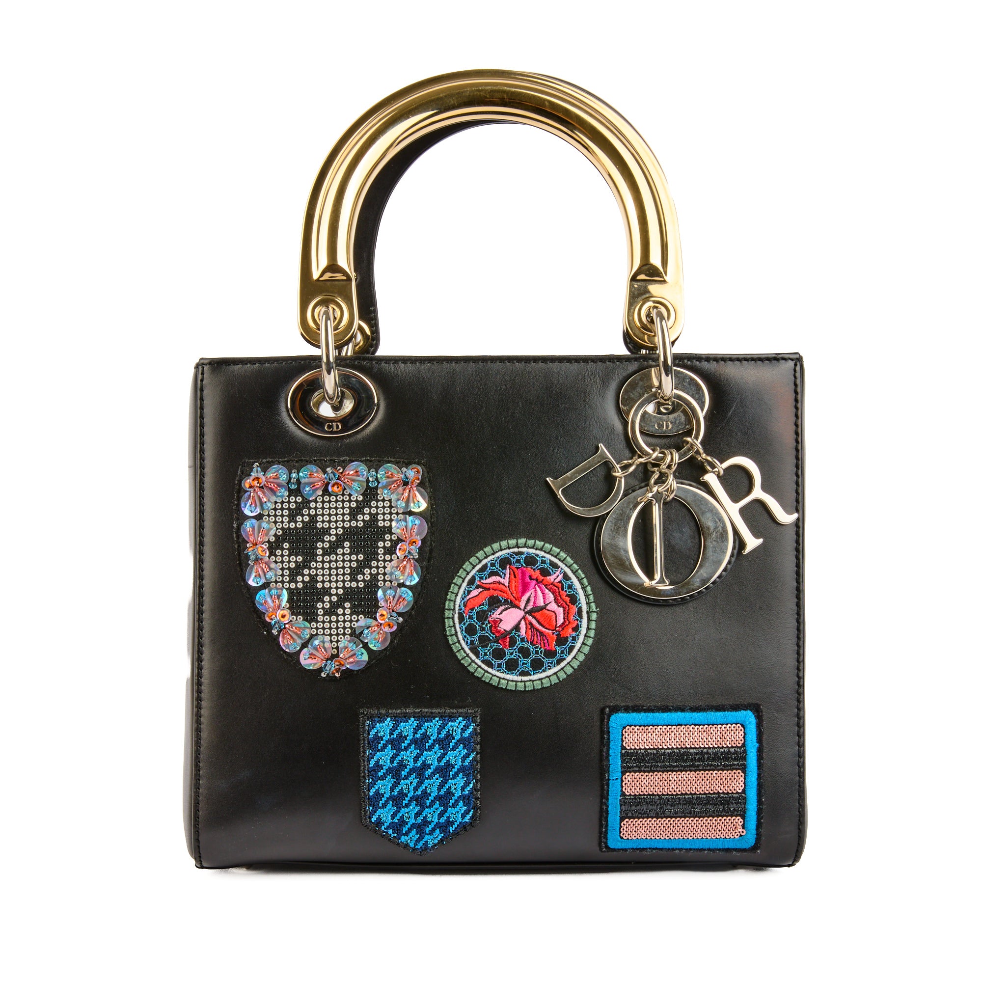 DIOR - Sac à main Lady Medium Dior Patch cuir noir - Hand Bag