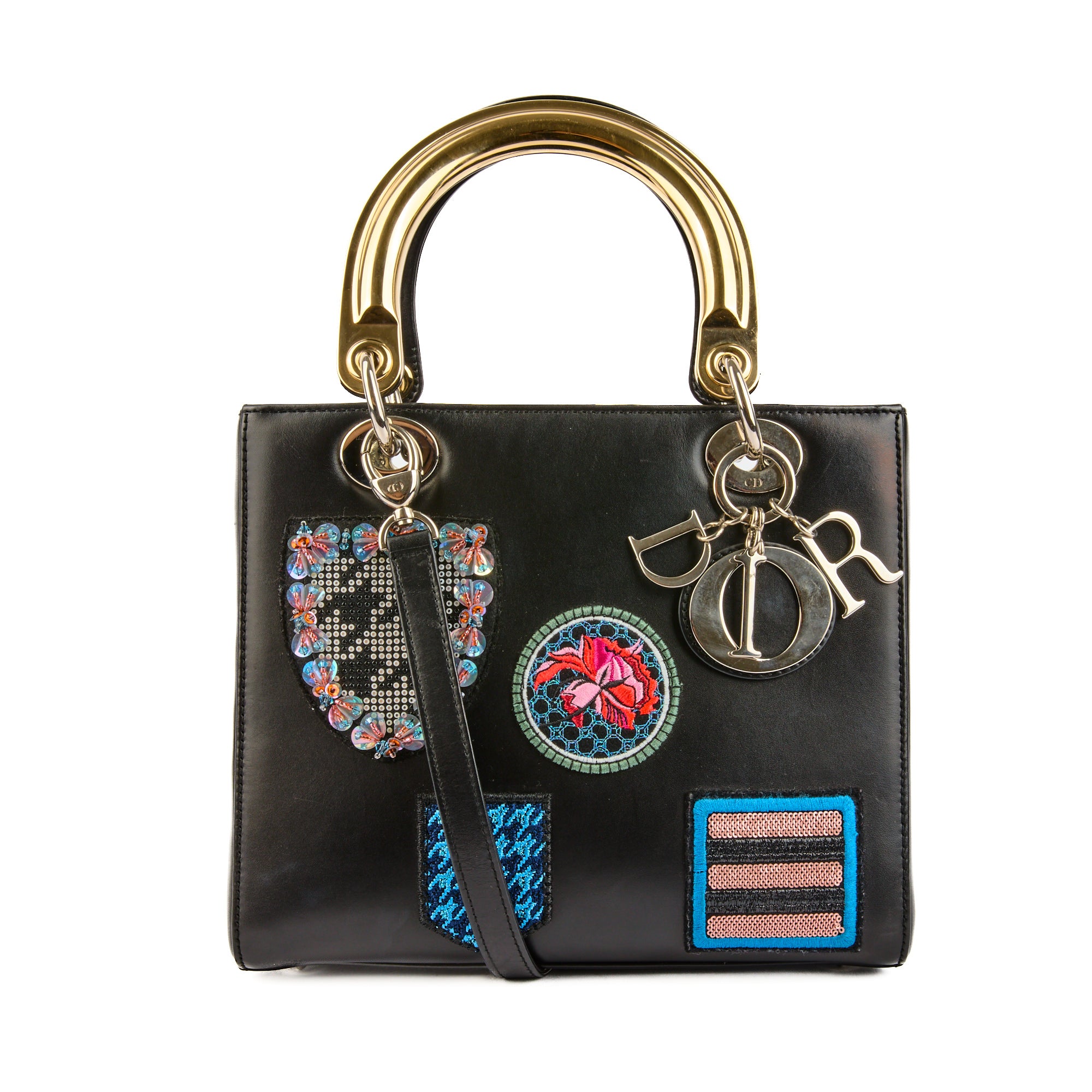 DIOR - Sac à main Lady Medium Dior Patch cuir noir - Hand Bag