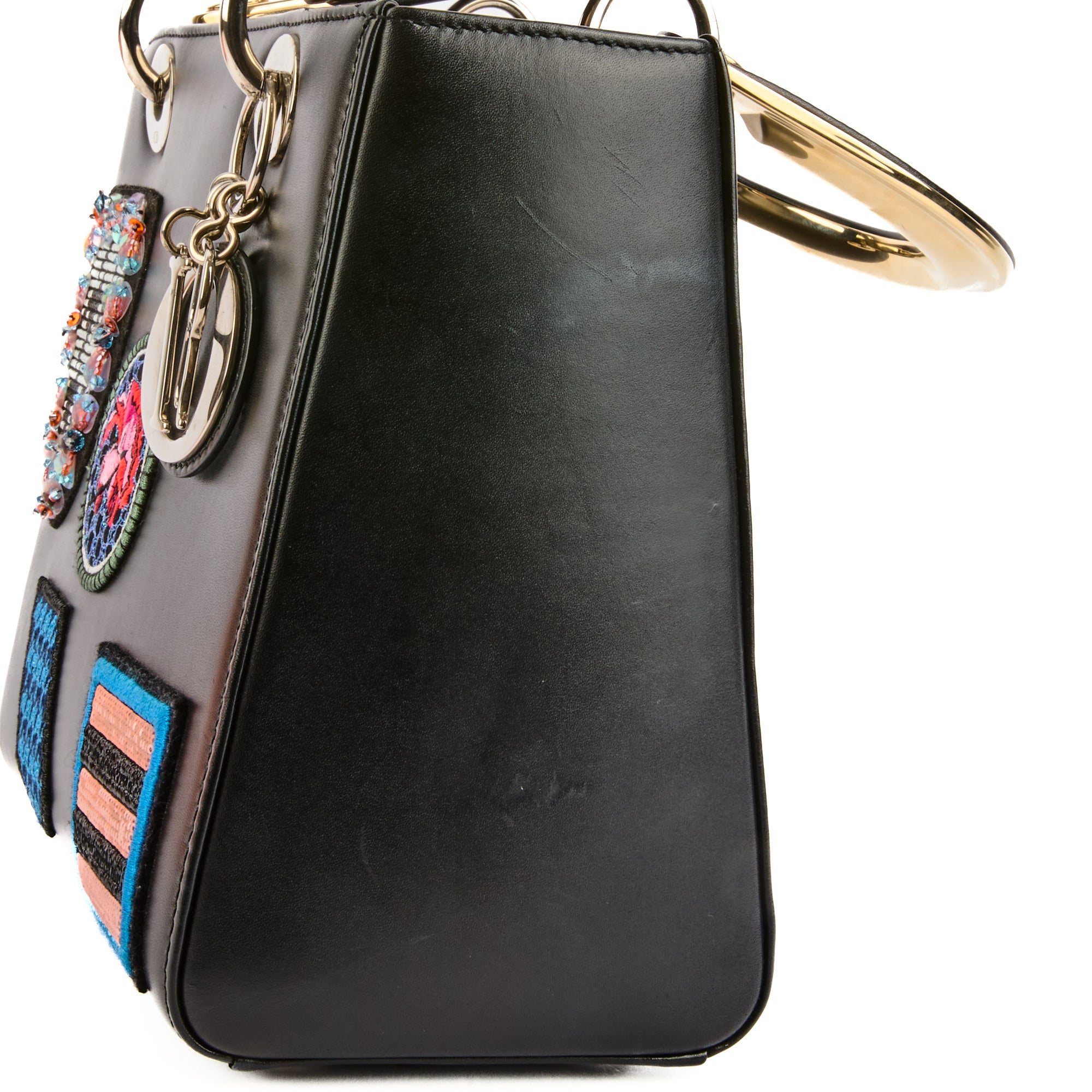 DIOR - Sac à main Lady Medium Dior Patch cuir noir - Hand Bag