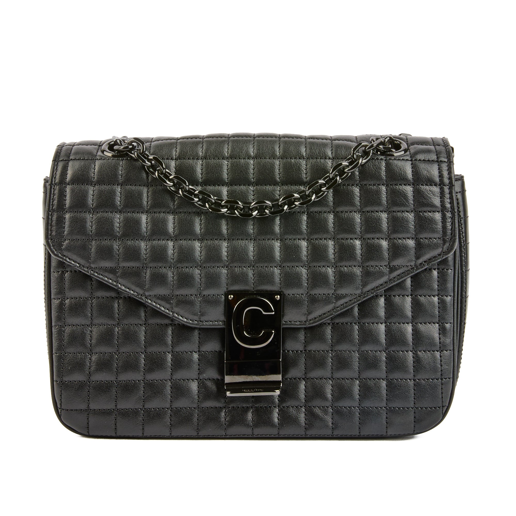 CELINE - Sac bandoulière Classique C cuir matelassé noir - Handbag