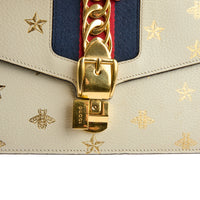 GUCCI - Sac bandoulière Sylvie Abeille bande web cuir blanc - Handbag