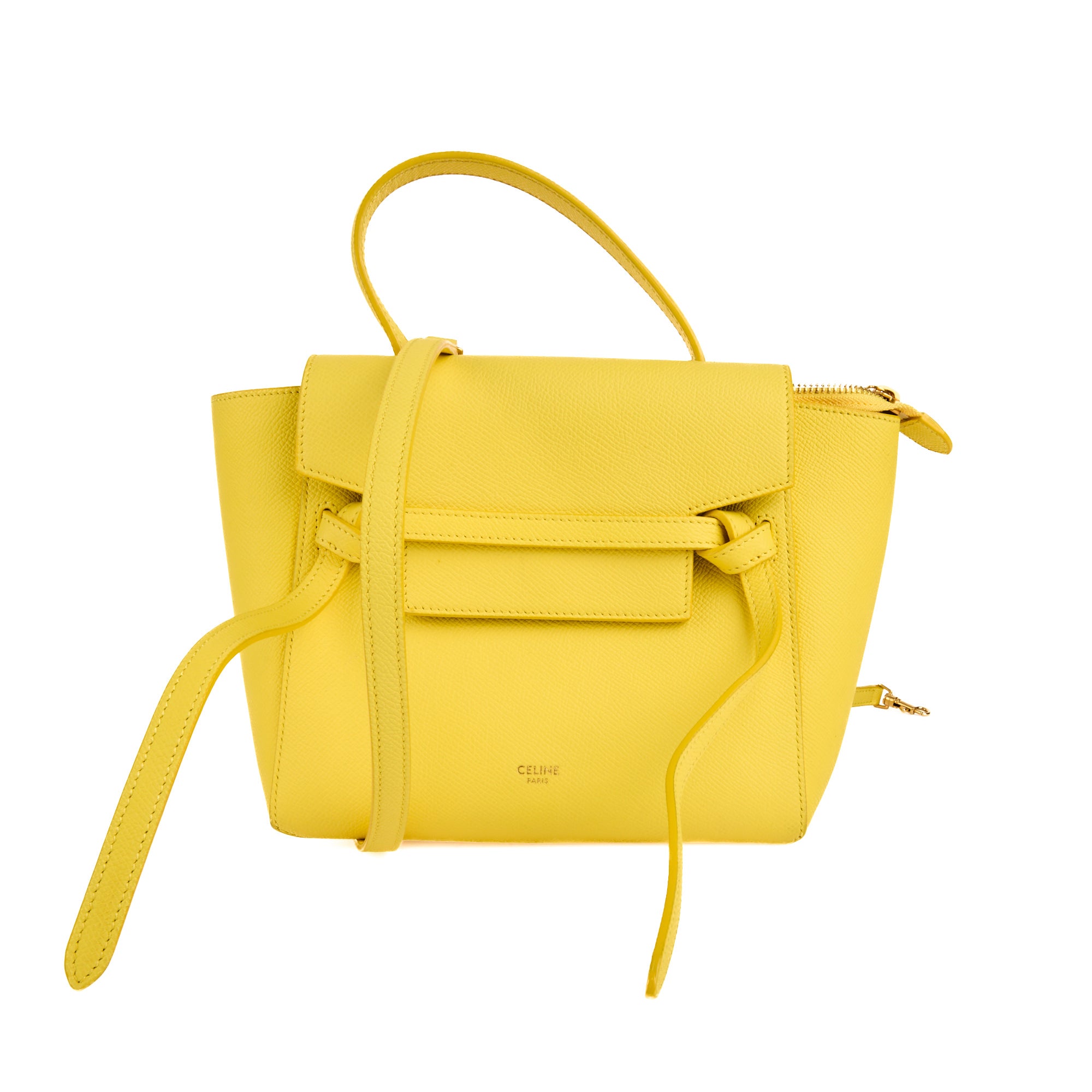 CELINE - Sac à main Belt Micro cuir grainé jaune - Handbag