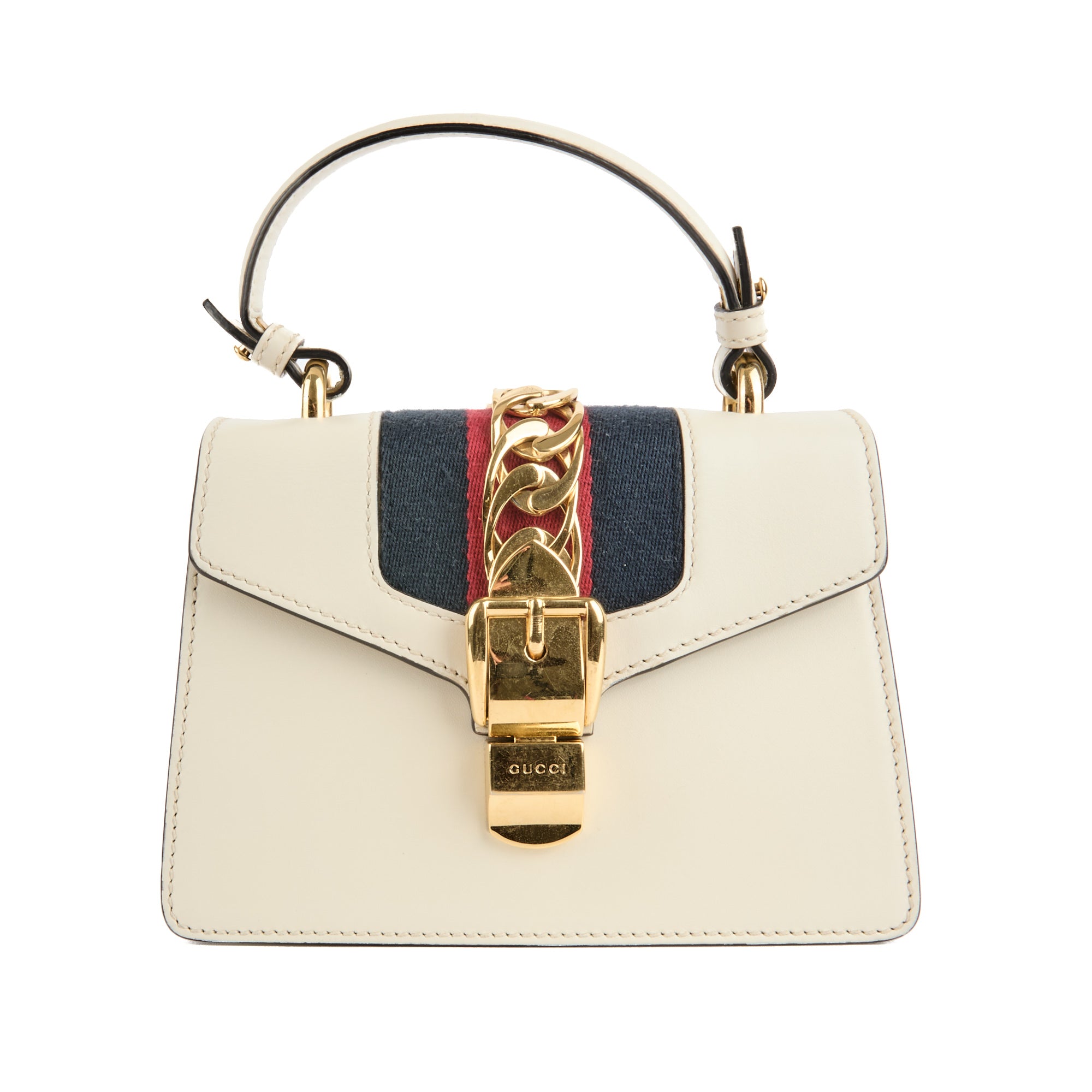 GUCCI - Sac bandoulière Sylvie Handle bande web cuir blanc - Handbag