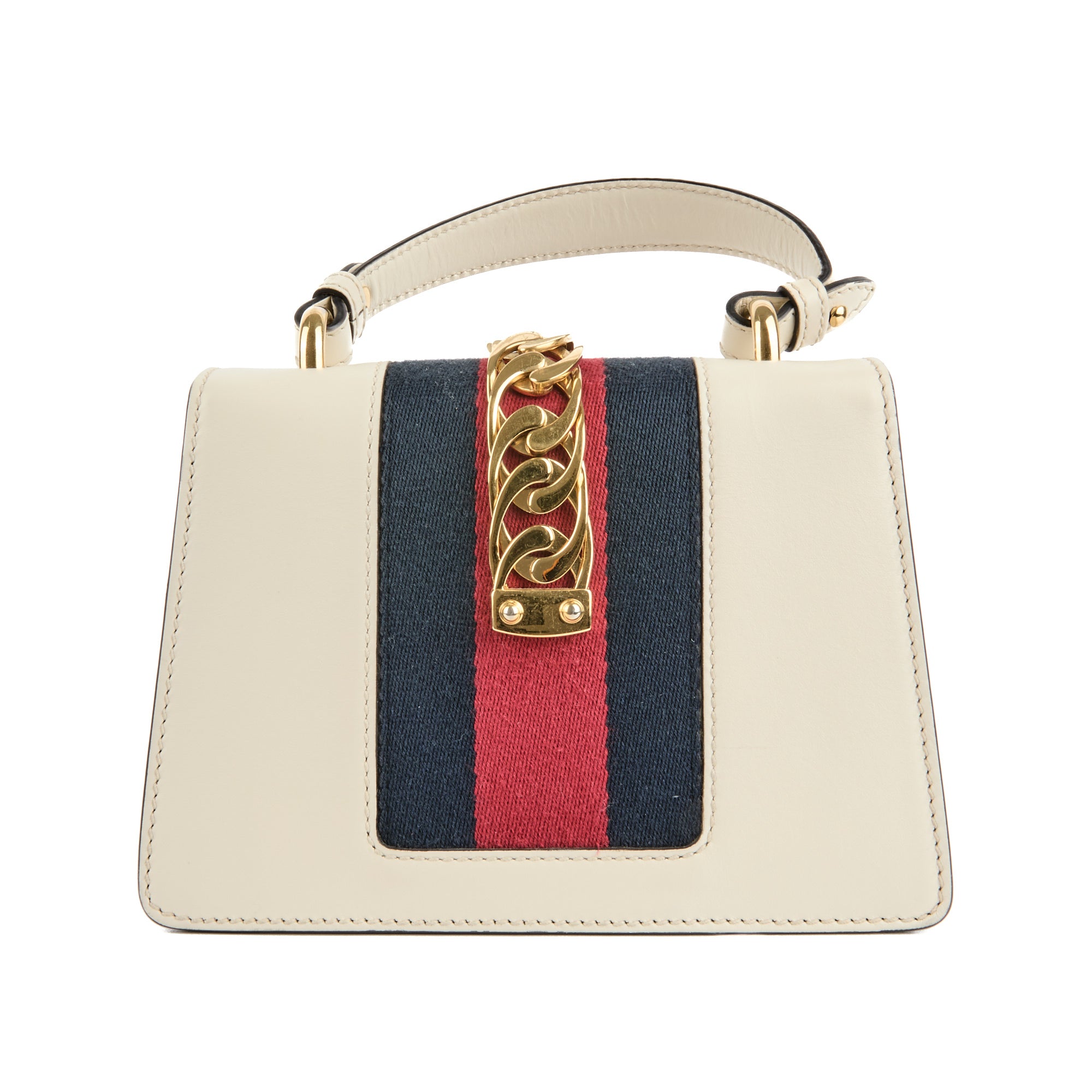 GUCCI - Sac bandoulière Sylvie Handle bande web cuir blanc - Handbag